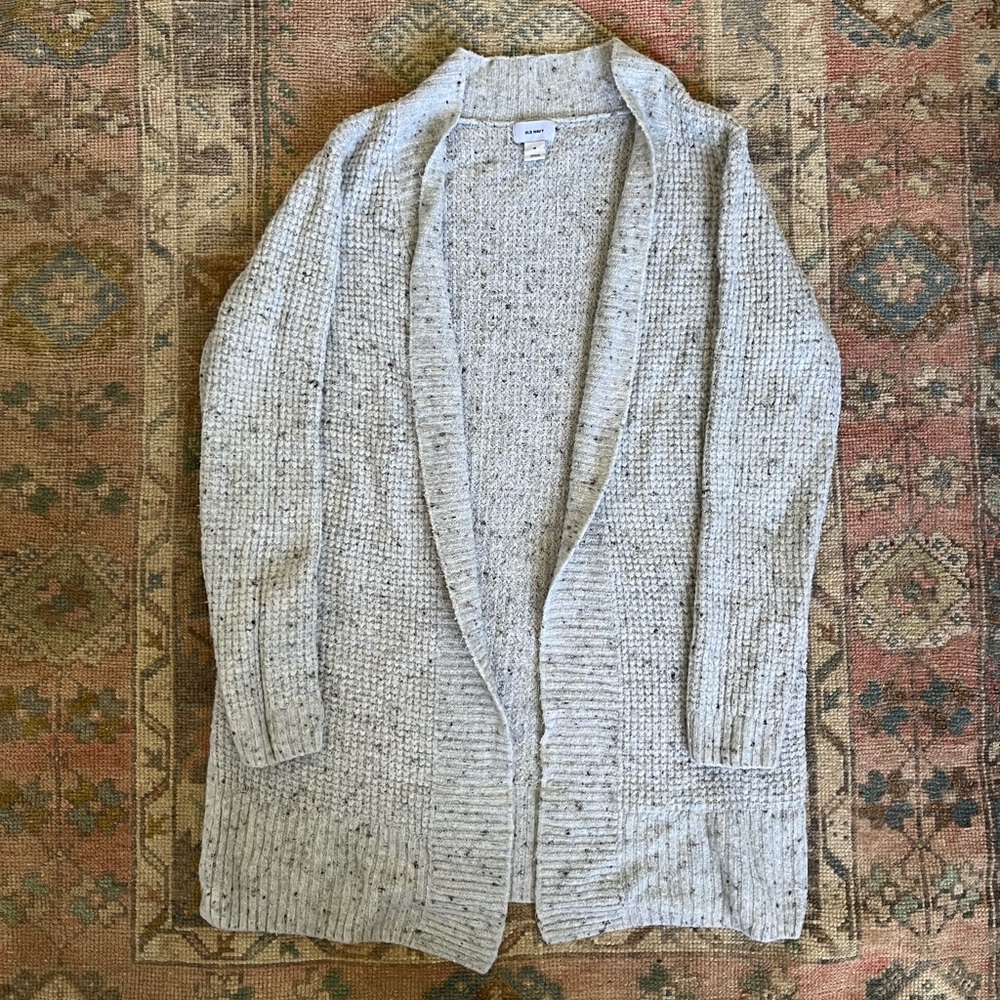 Gray Speckled Thick Knit Open Front Cardigan